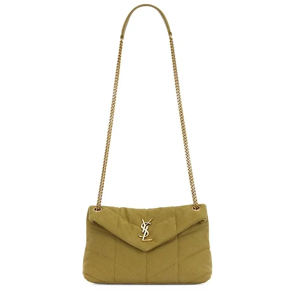 Saint Laurent Small Puffer Chain Fir Green Gold YSL Logo Shoulder Crossbody Bag - Picture 10 of 16
